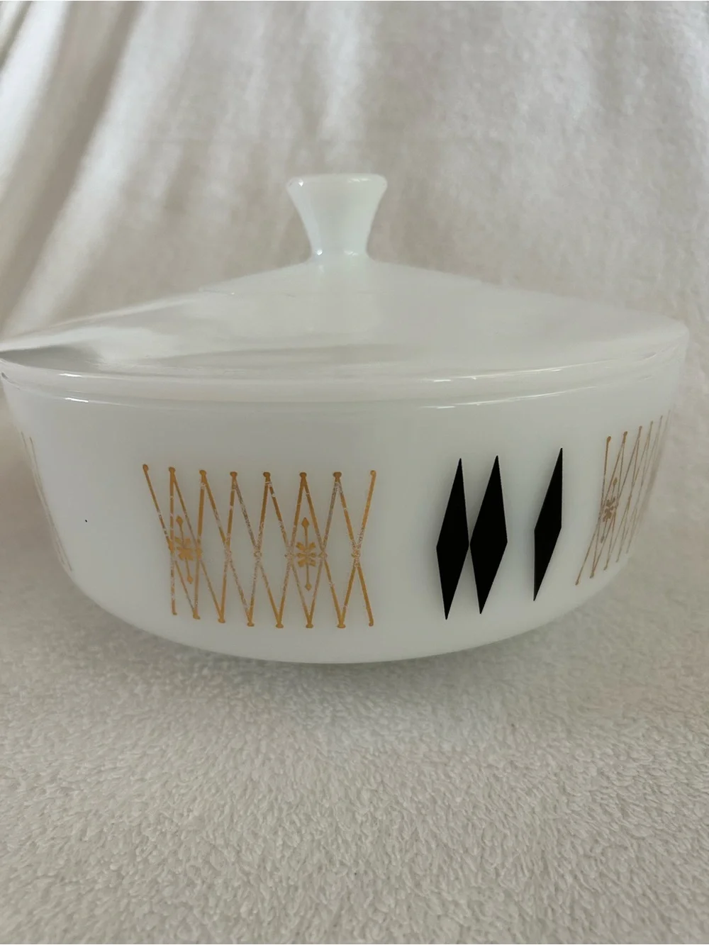 VTG Federal Glass 3.5 QT Casserole Dish & Lid Black Diamond Pattern MCM Retro